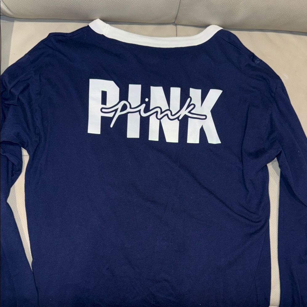 PINK Victoria's Secret Navy Long Sleeve with White Accents